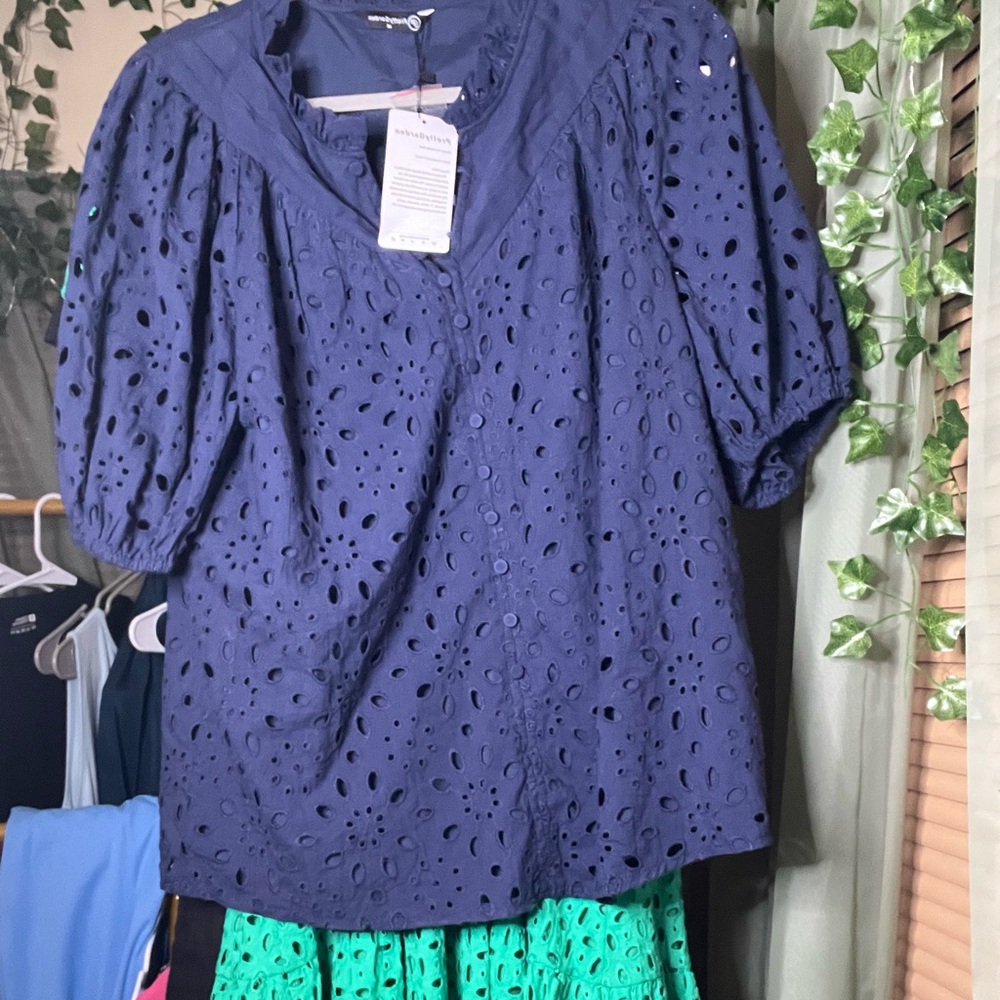 Navy Eyelet Top